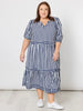 Harlequin Stripe Tier Dress - Navy/White