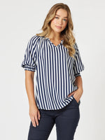 Harlequin Stripe Print Top - Navy/White