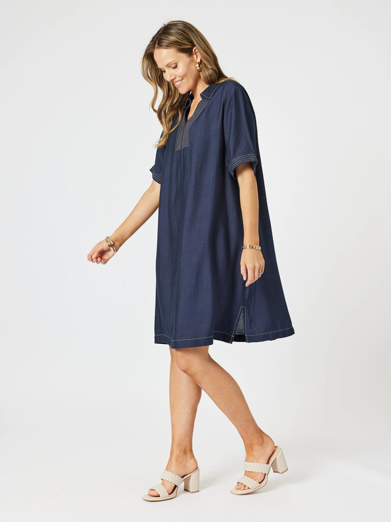 Top Stitch Dress-Navy