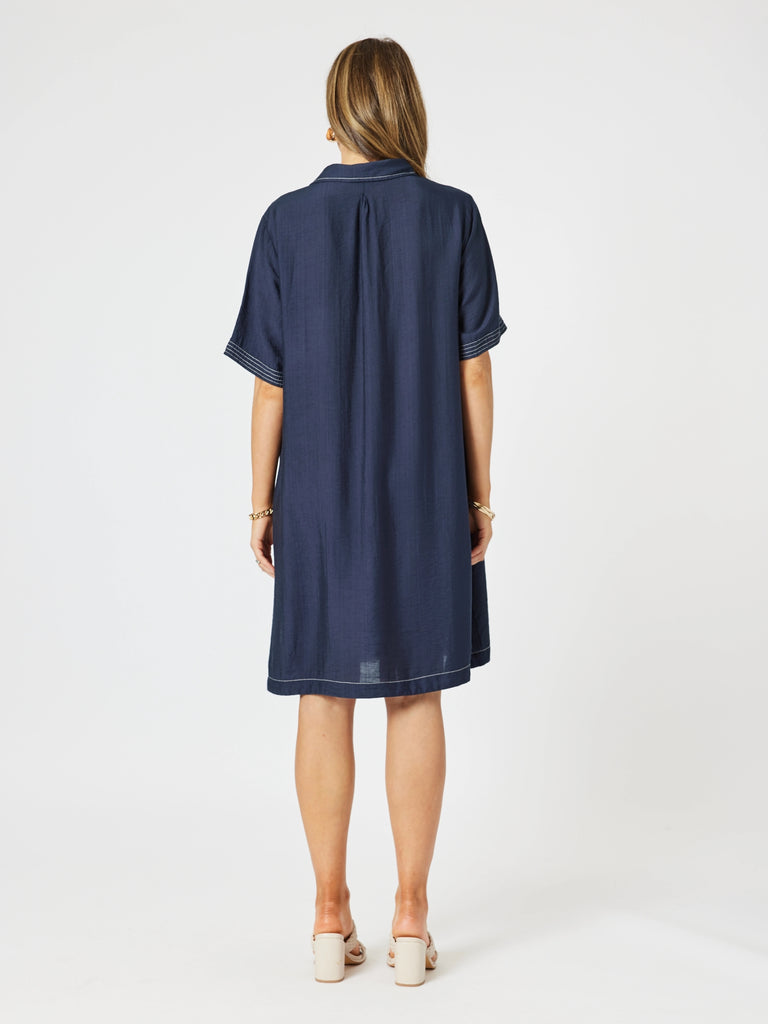 Top Stitch Dress-Navy