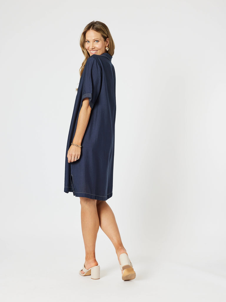 Top Stitch Dress-Navy