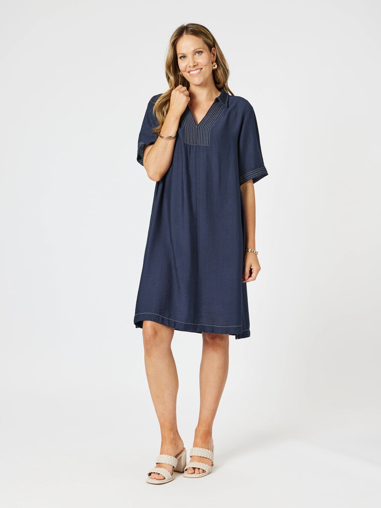 Top Stitch Dress-Navy