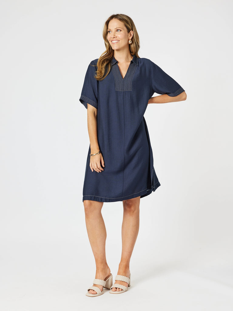 Top Stitch Dress-Navy