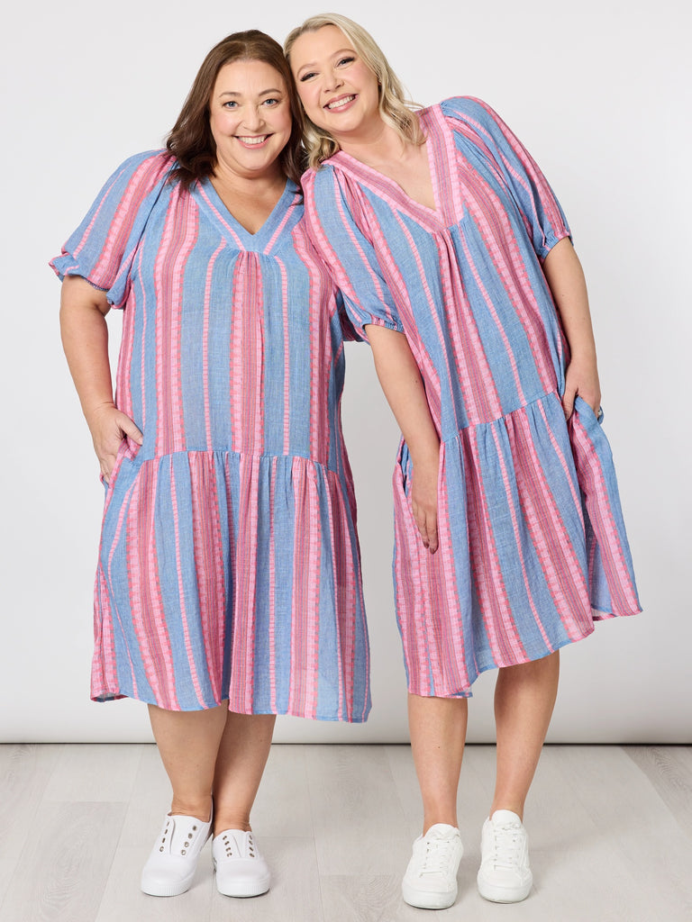 Bloom Stripe Dress - Indigo Pink