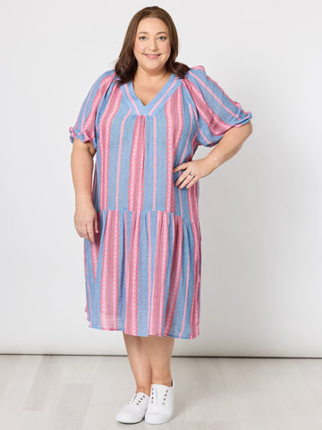 Bloom Stripe Dress - Indigo Pink