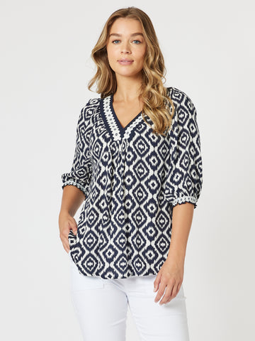 Diamonds Are Forever Print Top - Navy/White