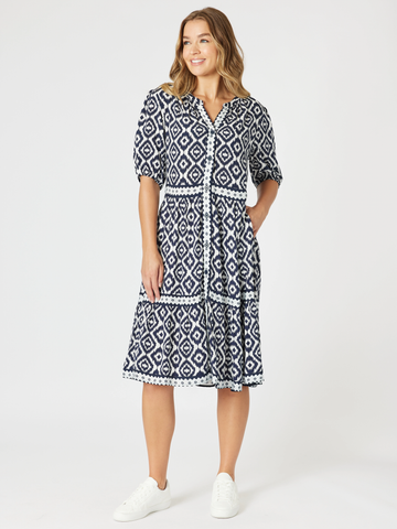 Diamonds are Forever Print Tier Dress - Navy/White