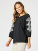 Jackie Embroidered Tee - Black/White