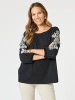 Jackie Embroidered Tee - Black/White