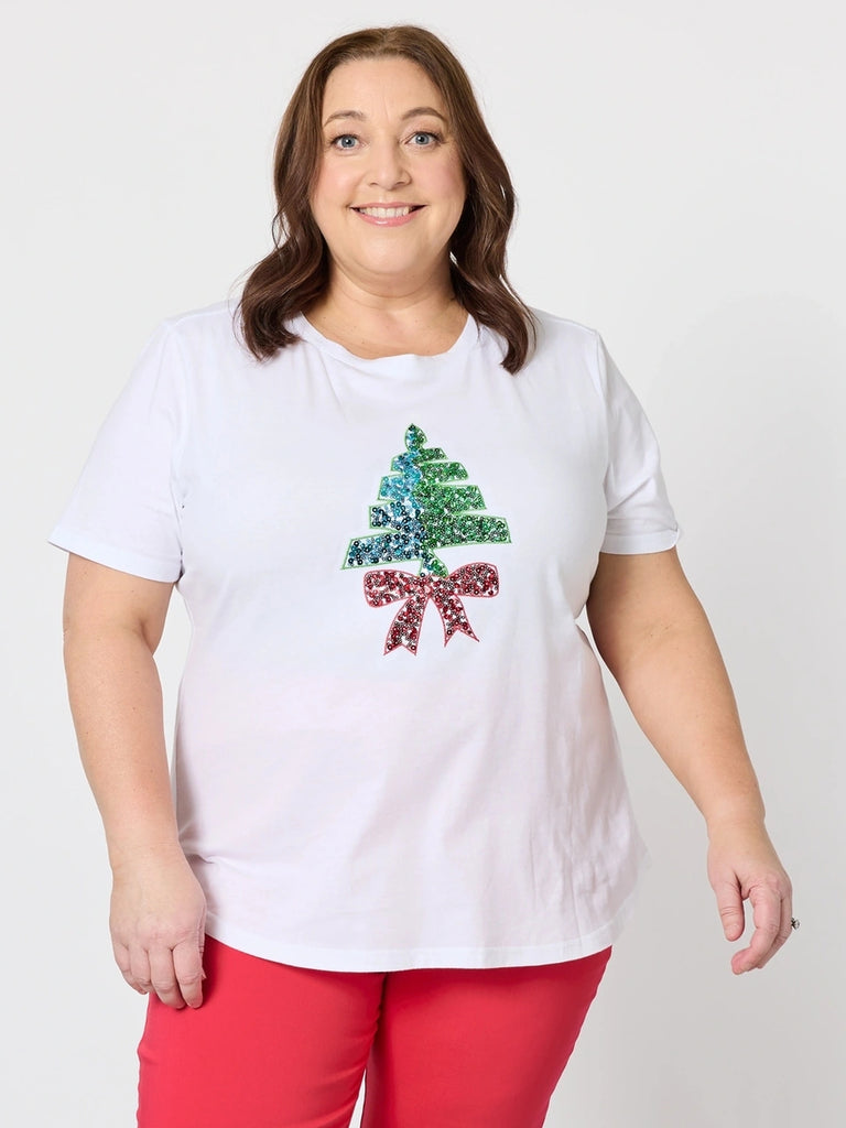 Sequin Christmas Tee - White