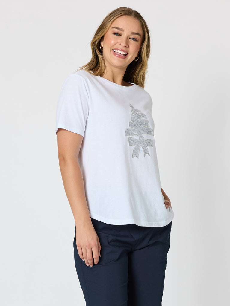 Christmas Silver Sequin Tee - White
