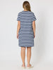 Red Bow Stripe Print Dress - Navy / White