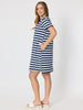 Red Bow Stripe Print Dress - Navy / White