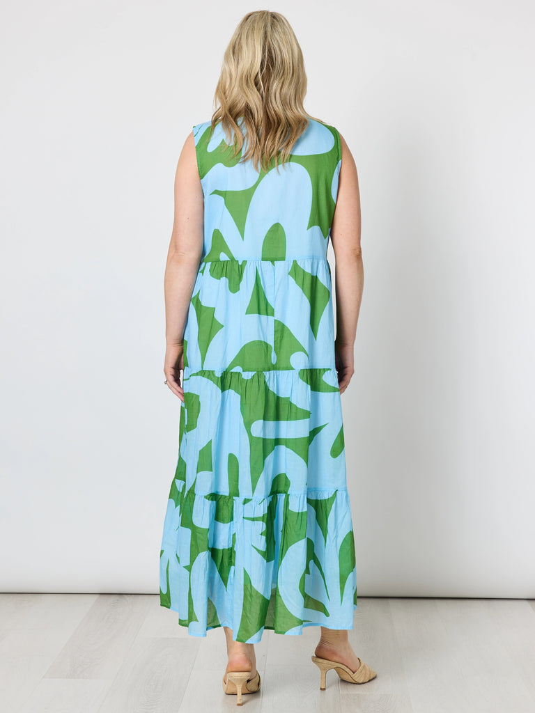 Sienna Floral Midi Dress - Blue Green