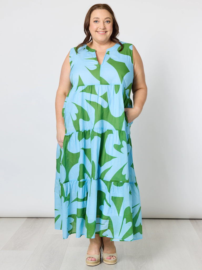 Sienna Floral Midi Dress - Blue Green