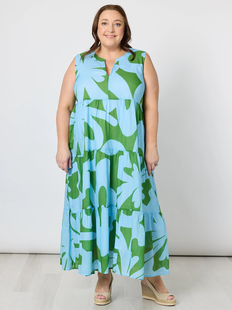 Sienna Floral Midi Dress - Blue Green