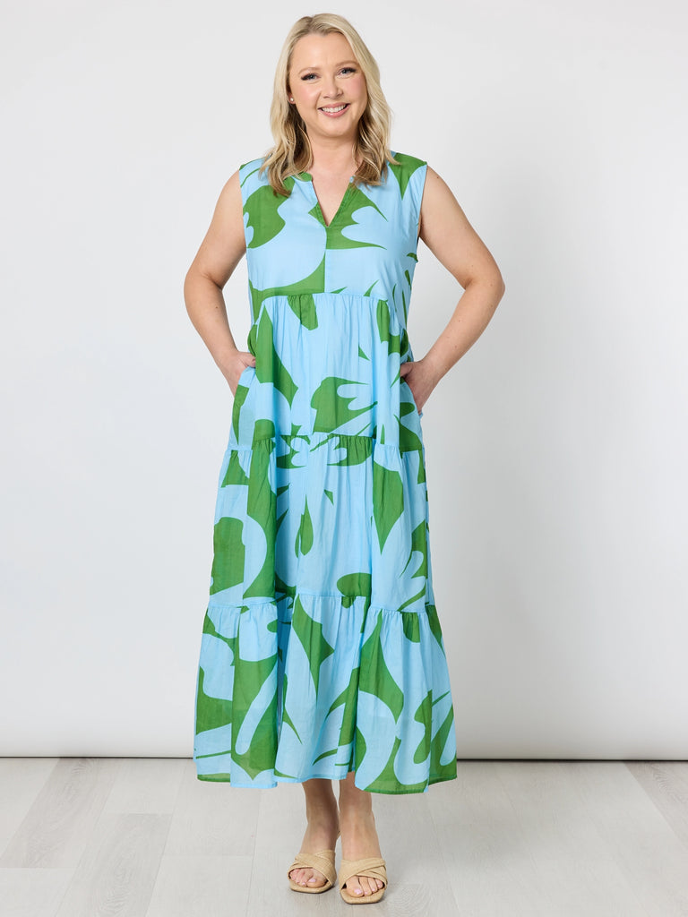 Sienna Floral Midi Dress - Blue Green