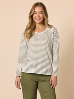 City Stripe Long Sleeve Tee - Khaki Ivory
