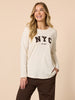 The NYC Embroidered Long Sleeve Tee - Natural