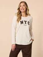 The NYC Embroidered Long Sleeve Tee - Natural