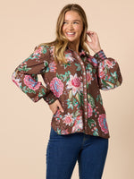 Bouquet Print Shirt-Chocolate Multi