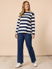 From The Heart Stripe Tee - Navy/ Ivory