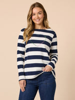 From The Heart Stripe Tee - Navy/ Ivory