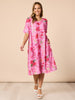 Summer Gala Midi Dress - Hot Pink Floral
