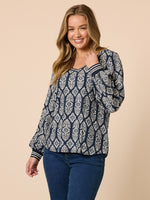 Lola Print Top - Navy White