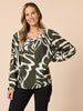 Lyon Print Top - Khaki Ivory