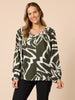 Lyon Print Top - Khaki Ivory