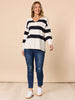 Crew V Neck Stripe Knit - Navy/ Ivory