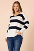Crew V Neck Stripe Knit - Navy/ Ivory