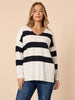Crew V Neck Stripe Knit - Navy/ Ivory