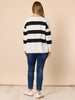 Crew V Neck Stripe Knit - Navy/ Ivory
