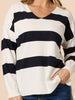 Crew V Neck Stripe Knit - Navy/ Ivory