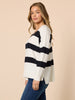Crew V Neck Stripe Knit - Navy/ Ivory