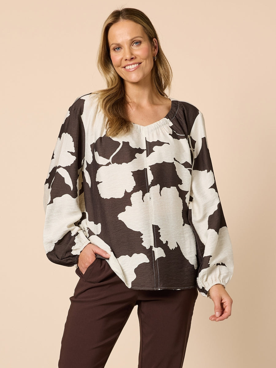 Toulouse Floral Print Top - Coffee Ivory – Threadz