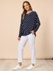 Le Spot Print Pleat Top - Navy/White