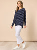Le Spot Print Pleat Top - Navy/White
