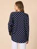 Le Spot Print Pleat Top - Navy/White