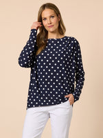 Le Spot Print Pleat Top - Navy/White