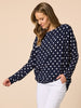 Le Spot Print Pleat Top - Navy/White
