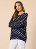 Le Spot Print Pleat Top - Navy/White