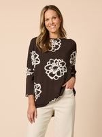 Florentine Floral Print Top - Coffee Ivory