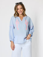 Coral Coast Embroidered Top - Pale Blue