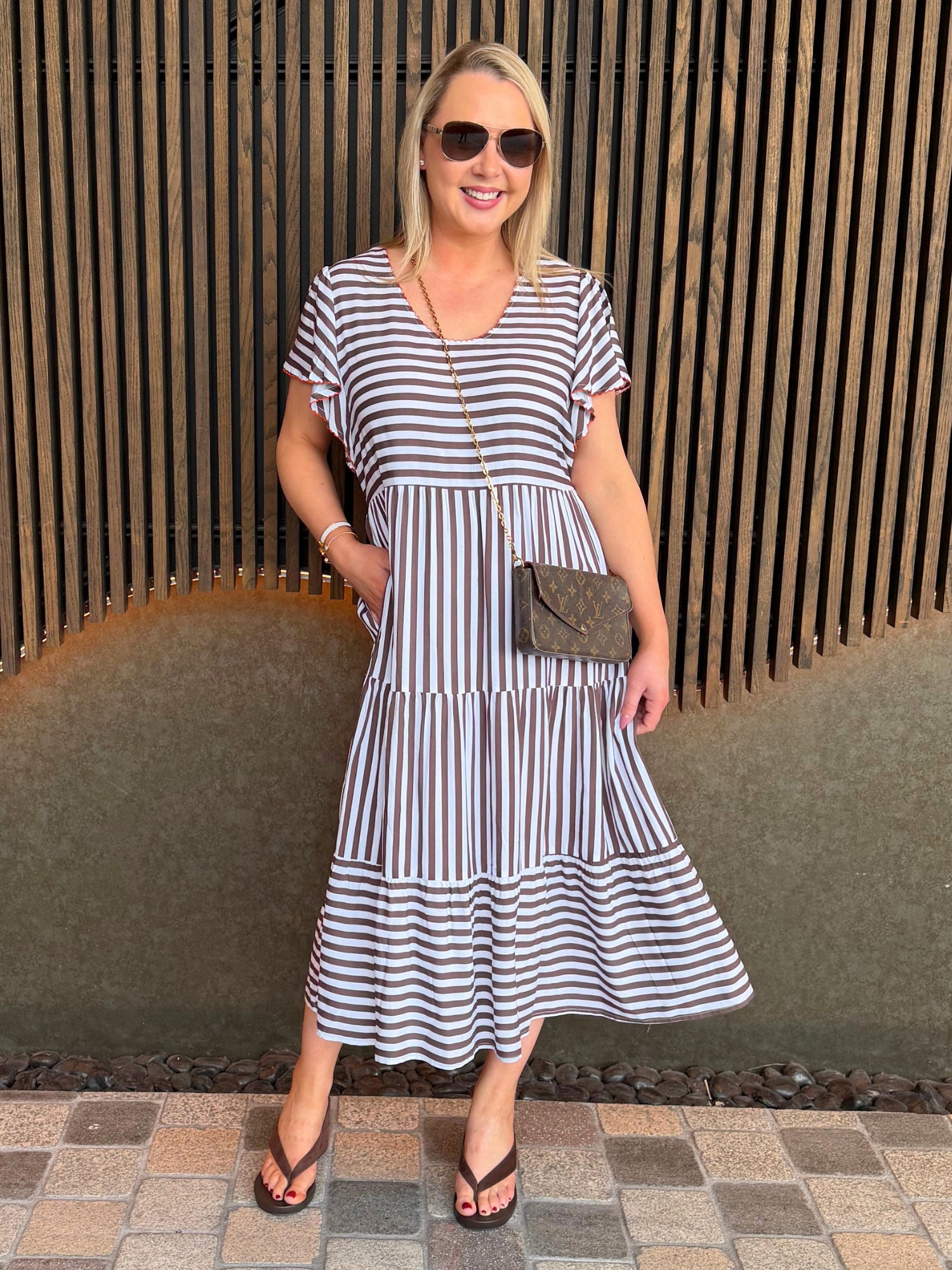 Kalahari Stripe Print Dress - Coffee White