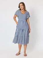 Kalahari Stripe Print Dress - Navy/White