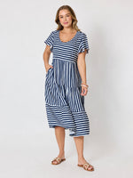 Kalahari Stripe Print Dress - Navy/White