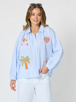 The Palms Embroidered Shirt - Blue/White